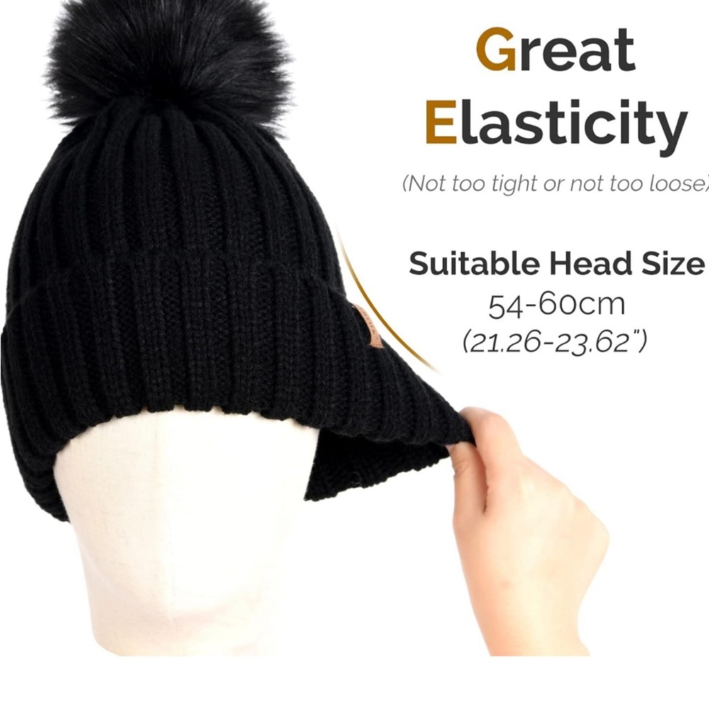 Chunky Knit Black Beanie with Pom Pom - Picture 4 of 4